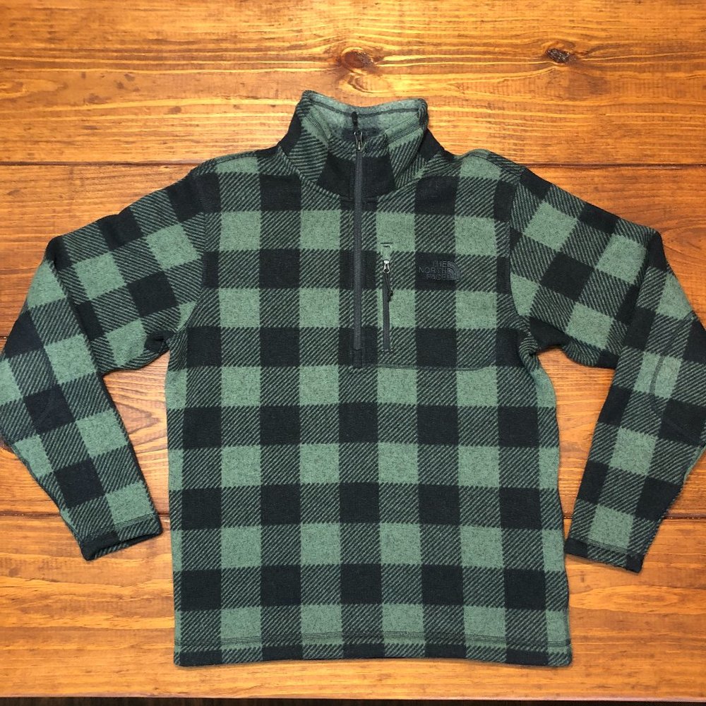North Face Fleece 1/4 Zip - Men's Small Green Plaid Pullover